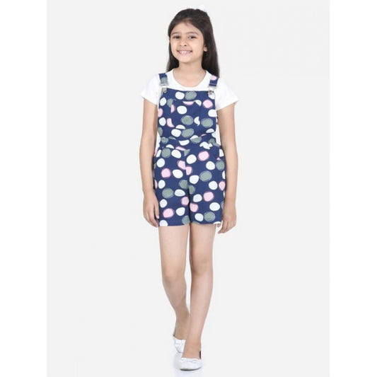 Amfyn Girl's Rayon Polka Sleeveless Jumpsuit (Blue-Pink)