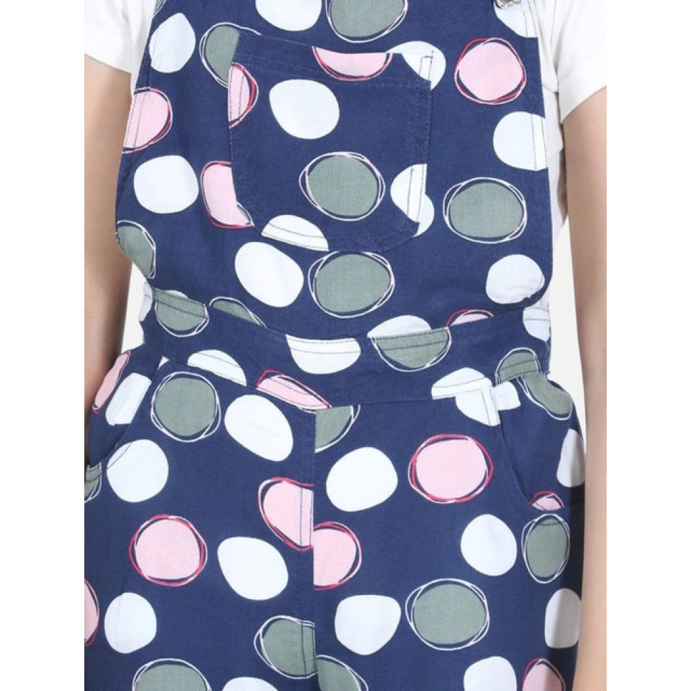 Amfyn Girl's Rayon Polka Sleeveless Jumpsuit (Blue-Pink)