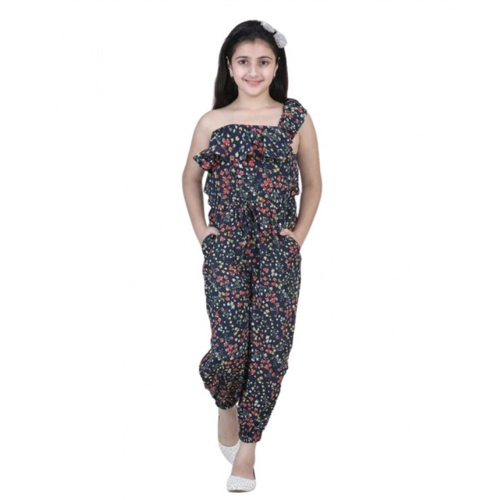 Amfyn Girl's Polyester Moss Floral Sleeveless Jumpsuit (Multicolor)