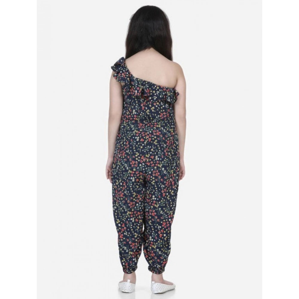 Amfyn Girl's Polyester Moss Floral Sleeveless Jumpsuit (Multicolor)