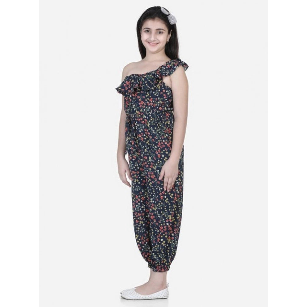 Amfyn Girl's Polyester Moss Floral Sleeveless Jumpsuit (Multicolor)