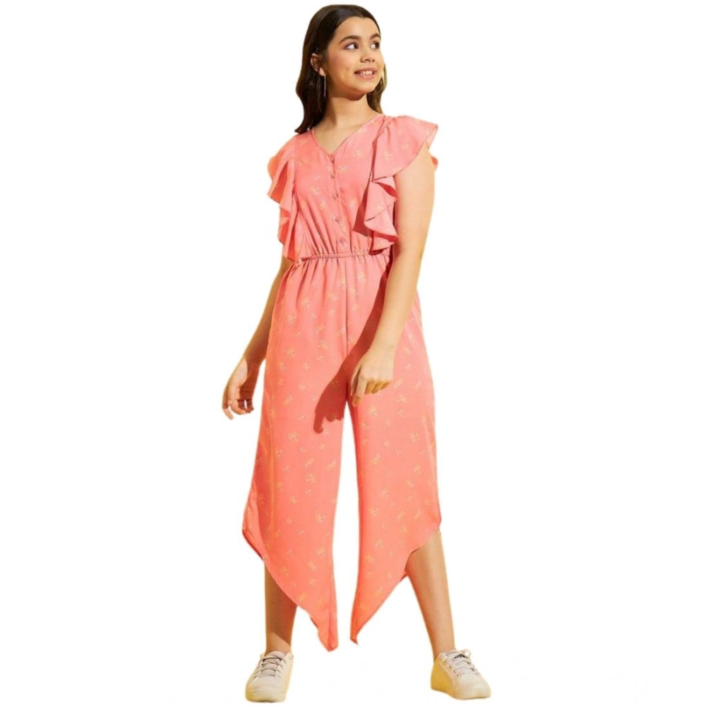 Amfyn Girl's Polyester Floral Sleeveless Jumpsuit (Pink)