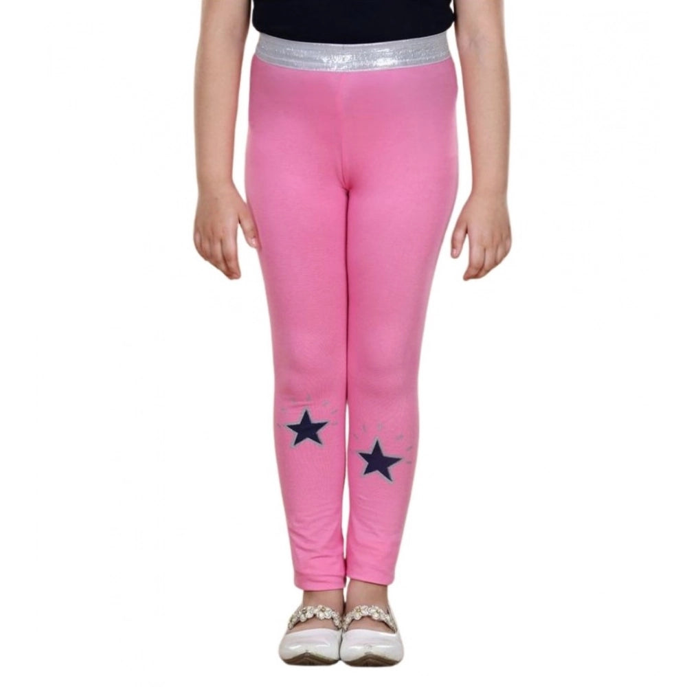 Amfyn Girl's Cotton Lycra Star Print Elasticated Leggings (Pink)