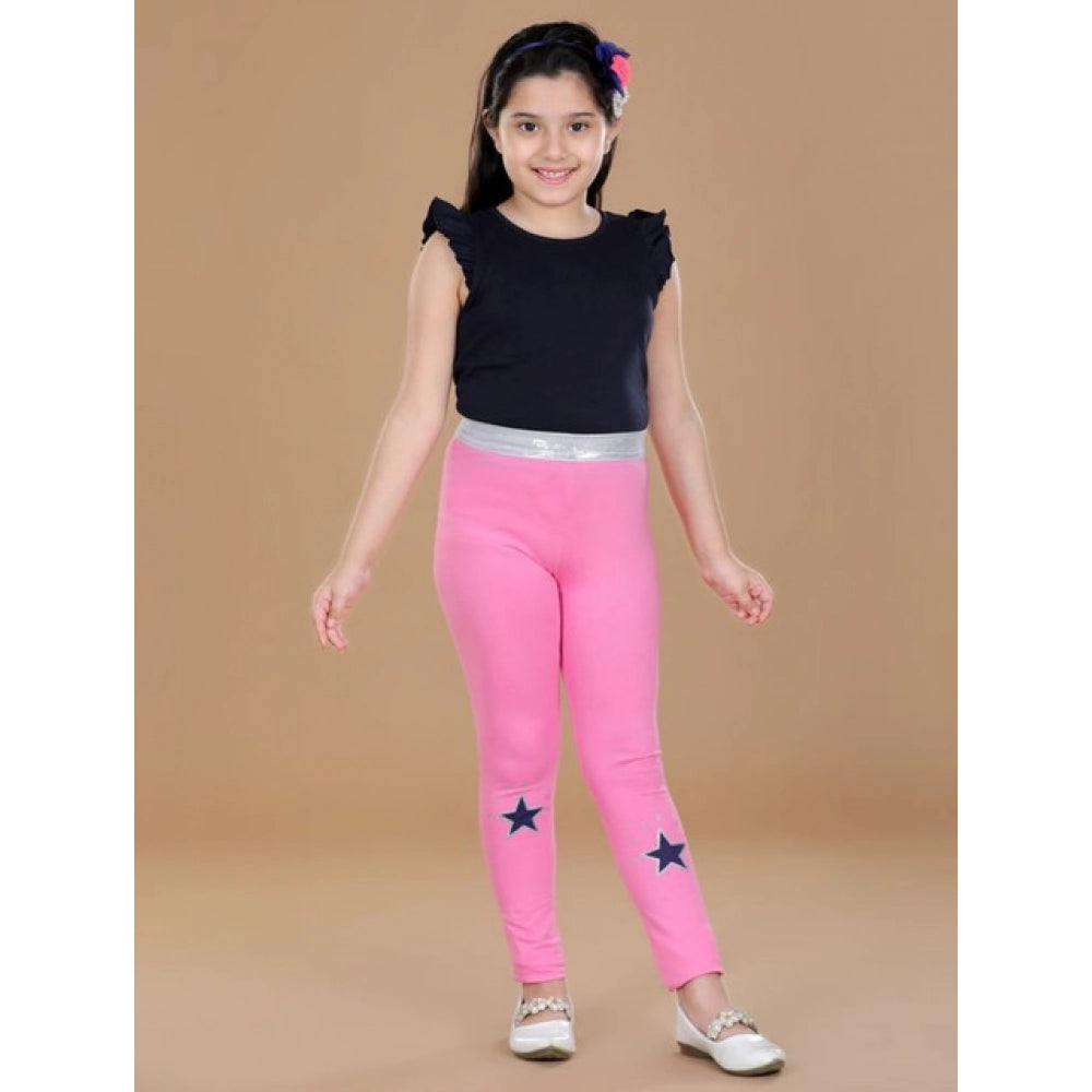 Amfyn Girl's Cotton Lycra Star Print Elasticated Leggings (Pink)