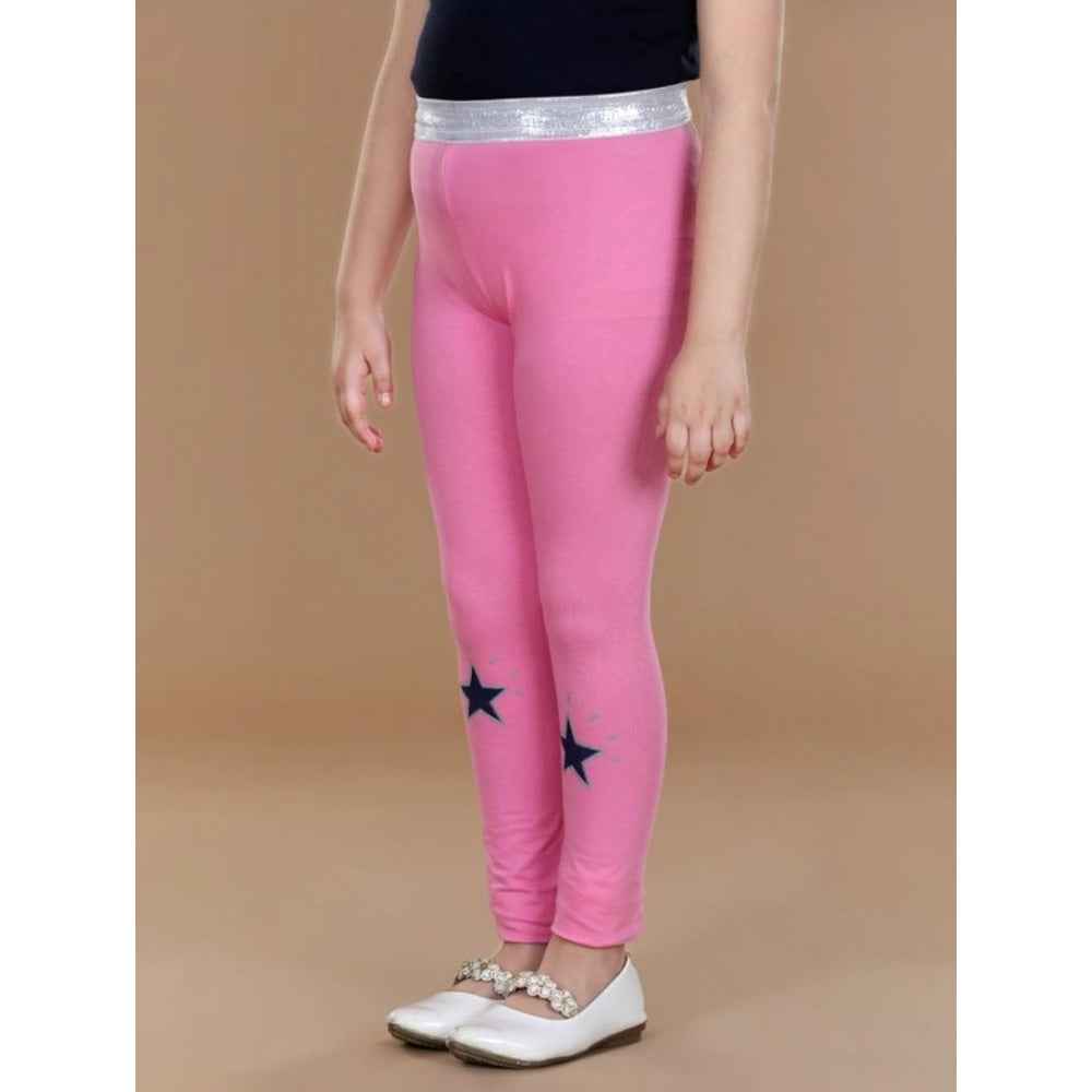 Amfyn Girl's Cotton Lycra Star Print Elasticated Leggings (Pink)