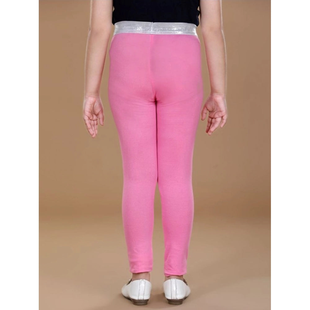 Amfyn Girl's Cotton Lycra Star Print Elasticated Leggings (Pink)
