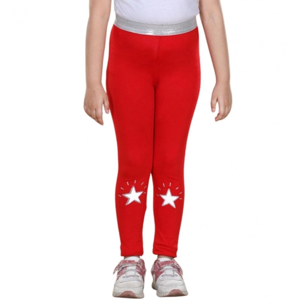 Amfyn Girl's Cotton Lycra Star Print Elasticated Leggings (Red)