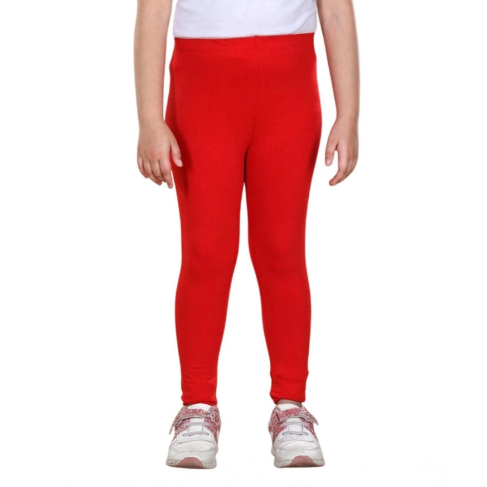 Amfyn Girl's Cotton Lycra Solid Elasticated Leggings (Red)