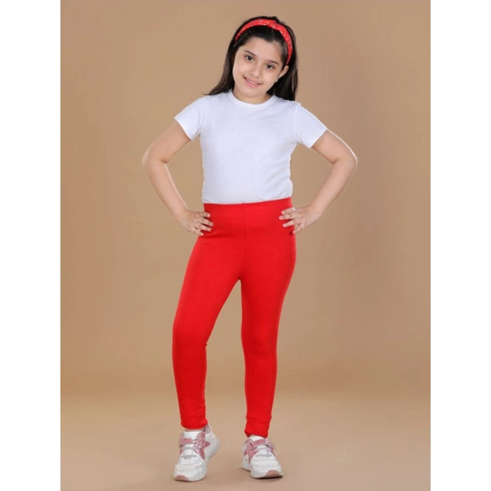 Amfyn Girl's Cotton Lycra Solid Elasticated Leggings (Red)
