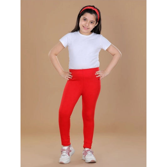 Amfyn Girl's Cotton Lycra Solid Elasticated Leggings (Red)
