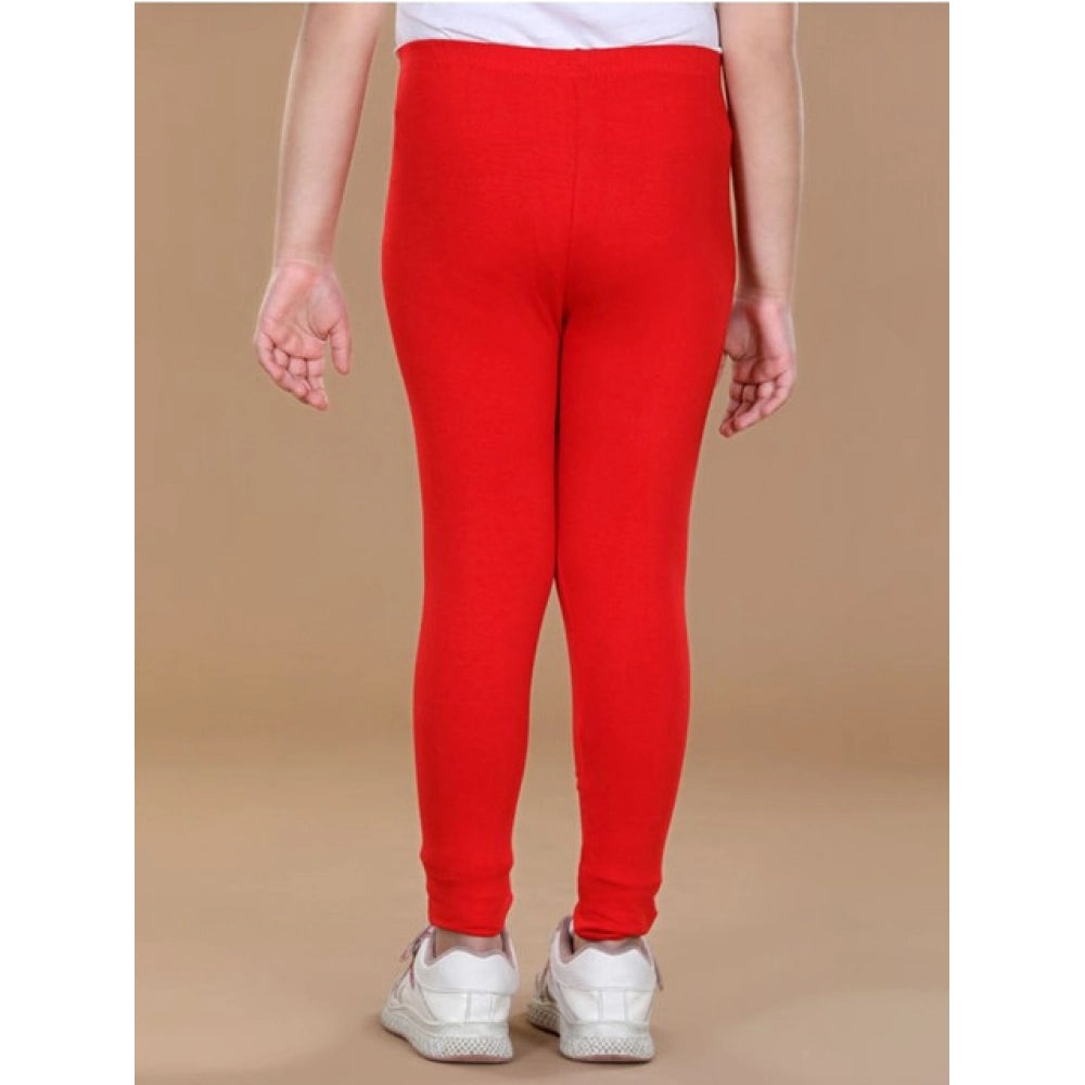 Amfyn Girl's Cotton Lycra Solid Elasticated Leggings (Red)