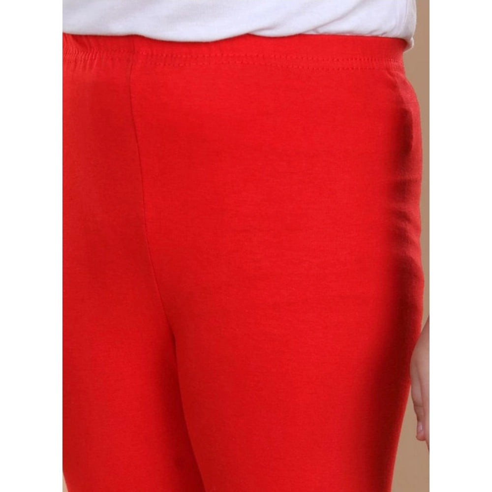 Amfyn Girl's Cotton Lycra Solid Elasticated Leggings (Red)