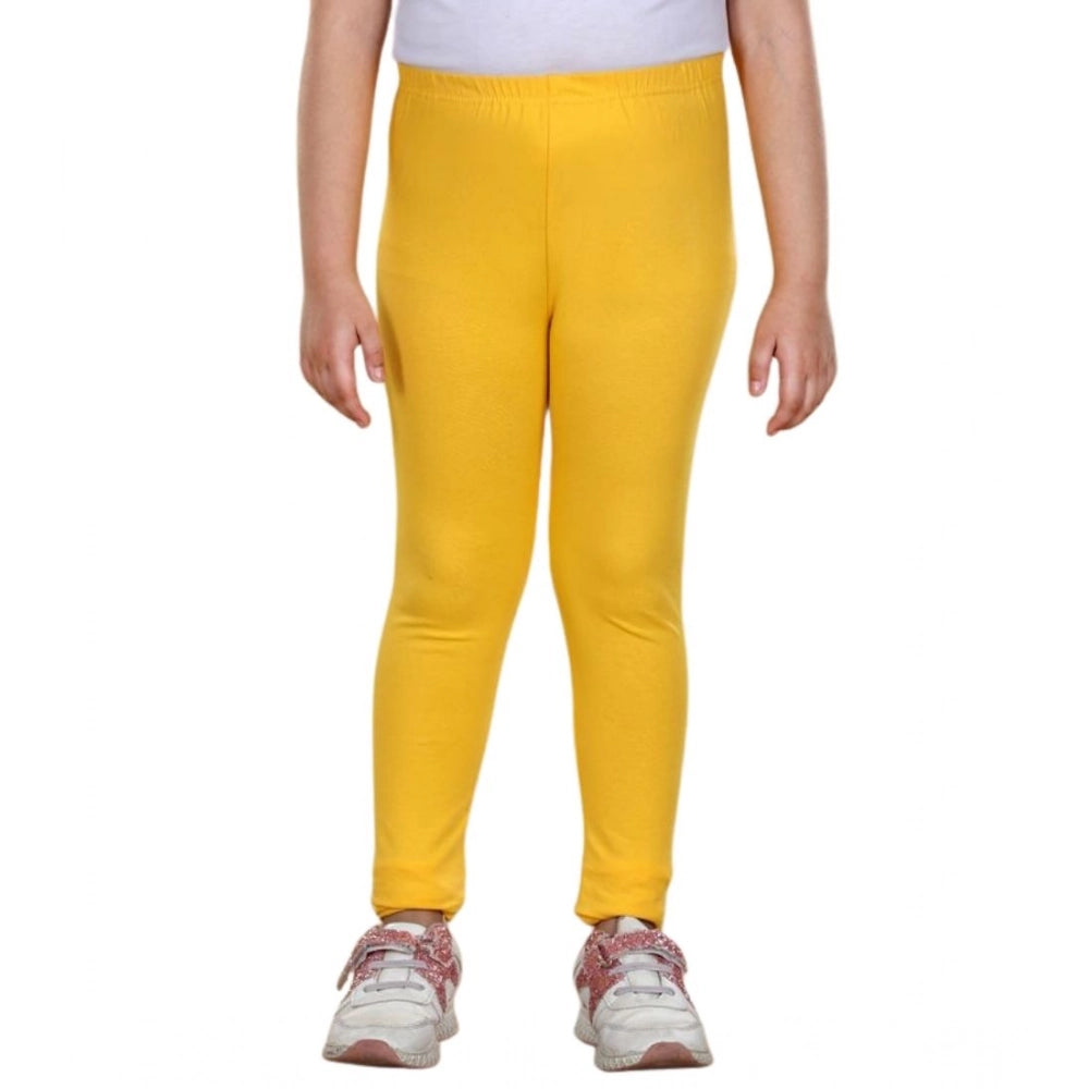 Amfyn Girl's Cotton Lycra Solid Elasticated Leggings (Yellow)