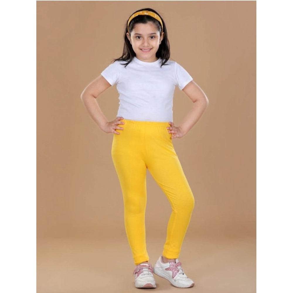 Amfyn Girl's Cotton Lycra Solid Elasticated Leggings (Yellow)