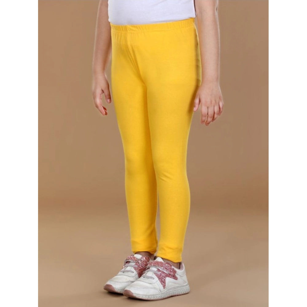 Amfyn Girl's Cotton Lycra Solid Elasticated Leggings (Yellow)