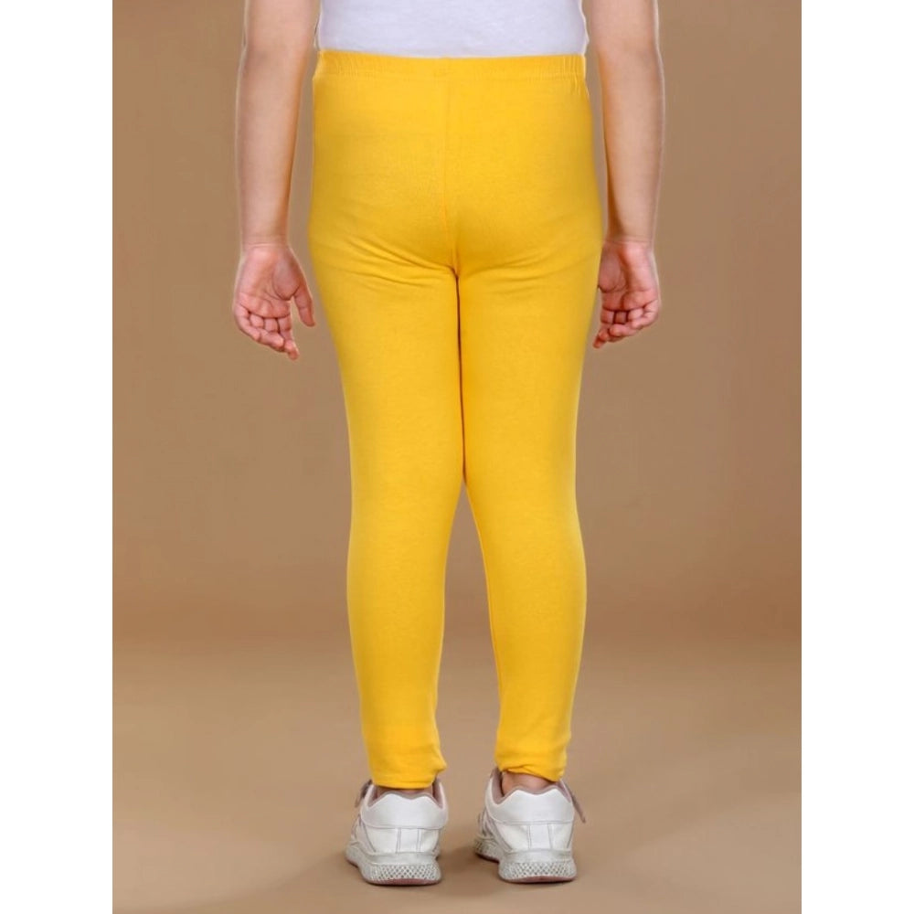Amfyn Girl's Cotton Lycra Solid Elasticated Leggings (Yellow)
