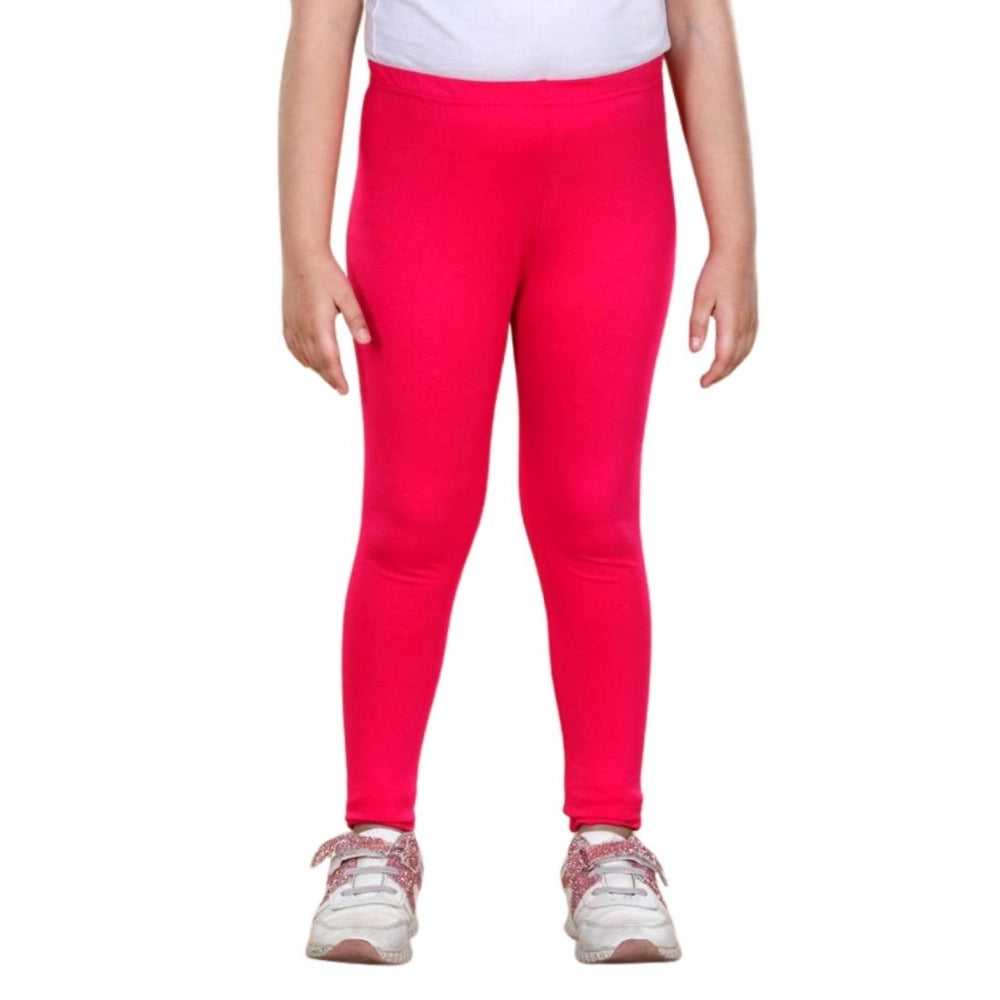 Amfyn Girl's Cotton Lycra Solid Elasticated Leggings (Dark Pink)