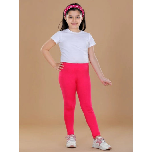 Amfyn Girl's Cotton Lycra Solid Elasticated Leggings (Dark Pink)