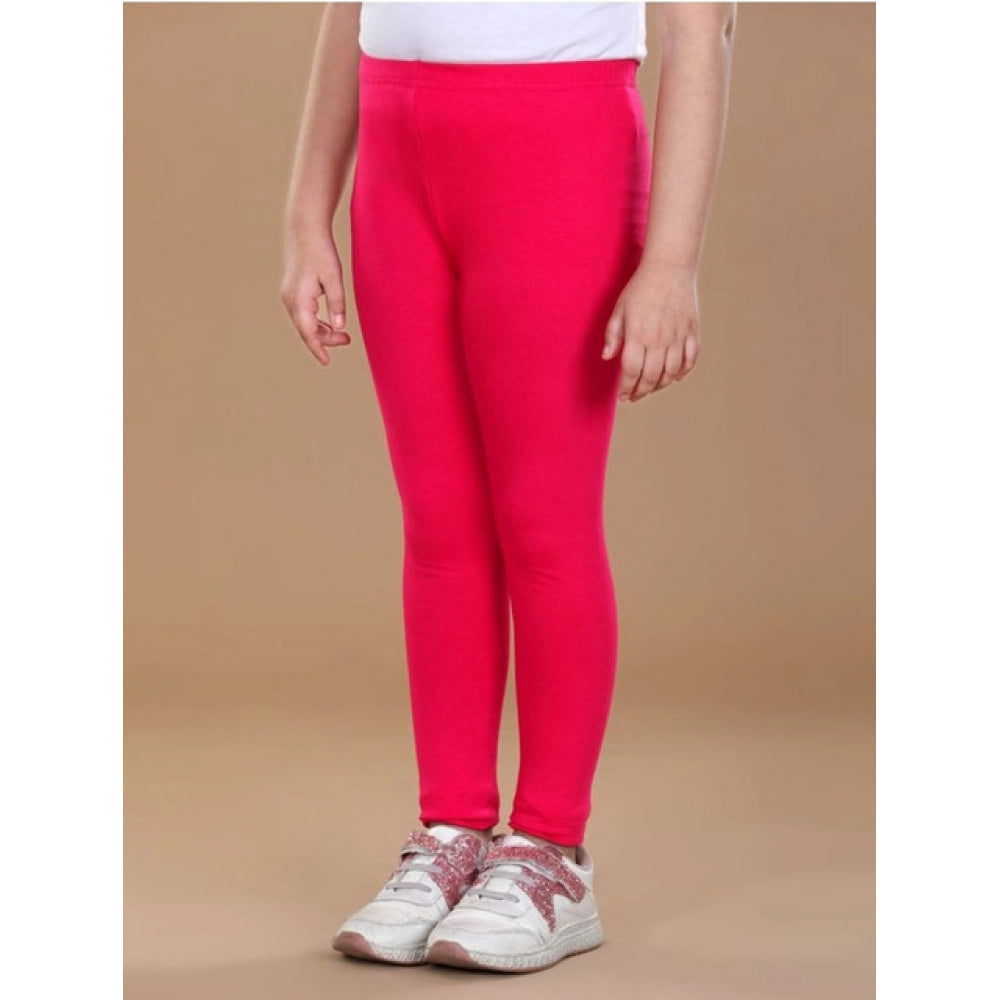 Amfyn Girl's Cotton Lycra Solid Elasticated Leggings (Dark Pink)