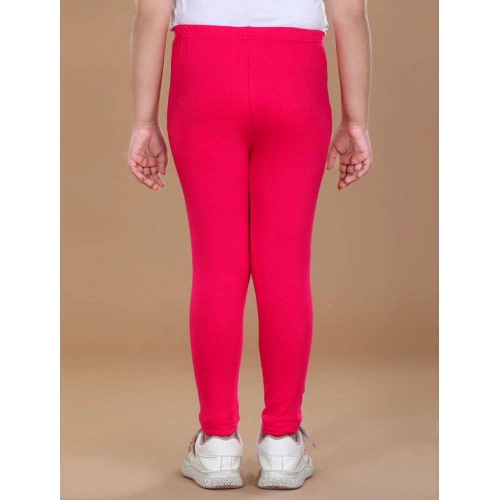 Amfyn Girl's Cotton Lycra Solid Elasticated Leggings (Dark Pink)