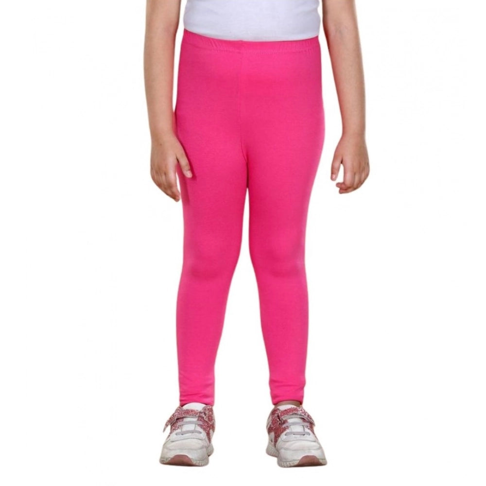 Amfyn Girl's Cotton Lycra Solid Elasticated Leggings (Pink)