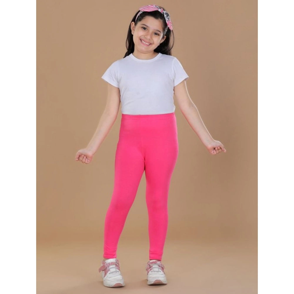 Amfyn Girl's Cotton Lycra Solid Elasticated Leggings (Pink)