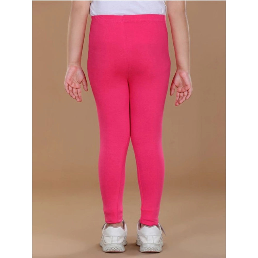 Amfyn Girl's Cotton Lycra Solid Elasticated Leggings (Pink)