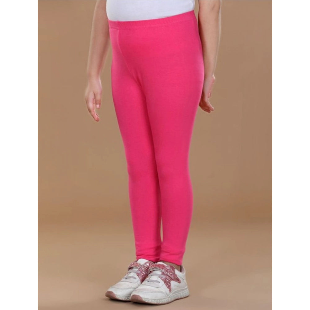 Amfyn Girl's Cotton Lycra Solid Elasticated Leggings (Pink)