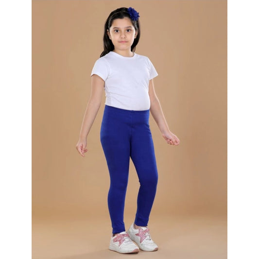Amfyn Girl's Cotton Lycra Solid Elasticated Leggings (Blue)