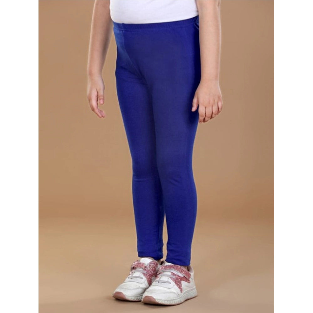 Amfyn Girl's Cotton Lycra Solid Elasticated Leggings (Blue)