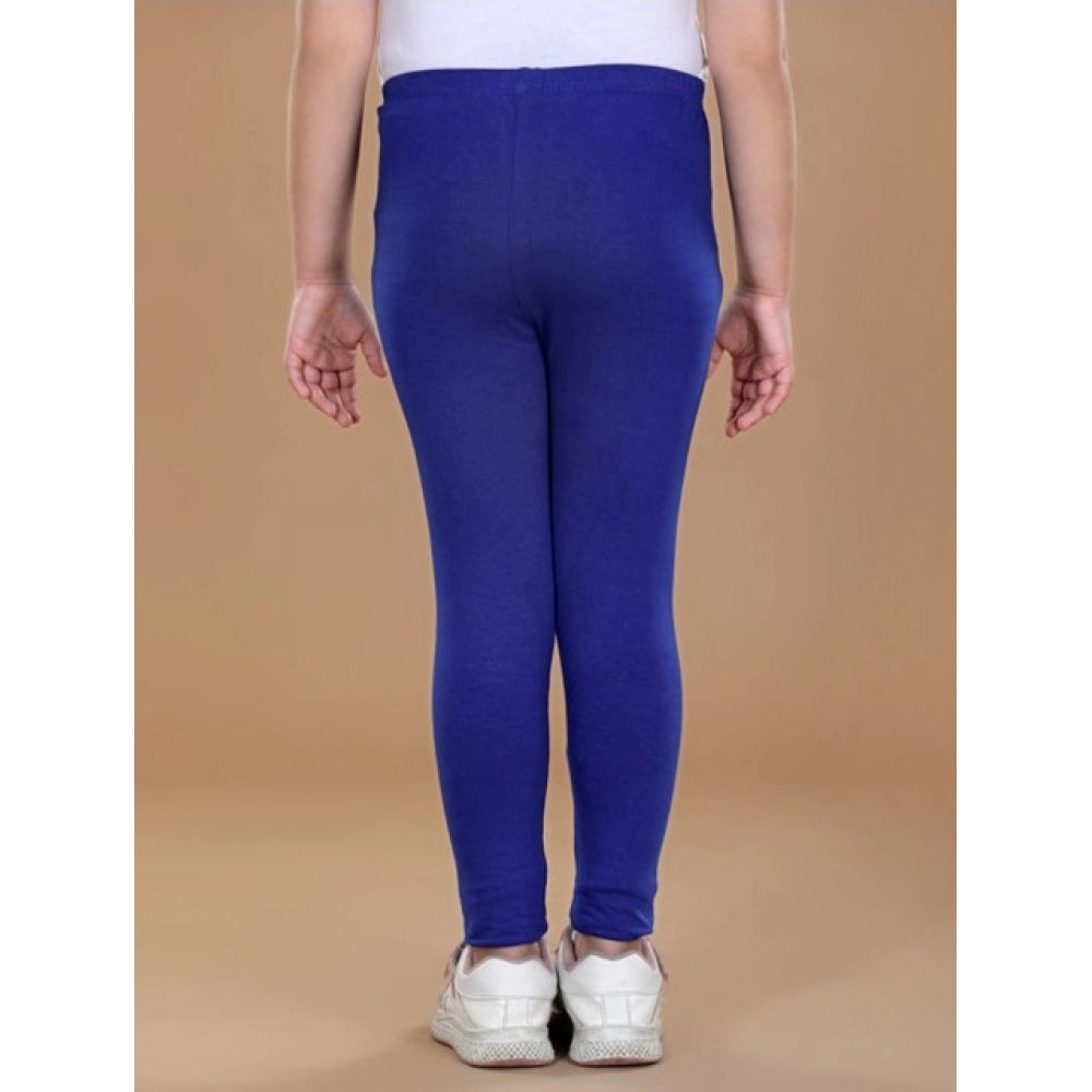 Amfyn Girl's Cotton Lycra Solid Elasticated Leggings (Blue)