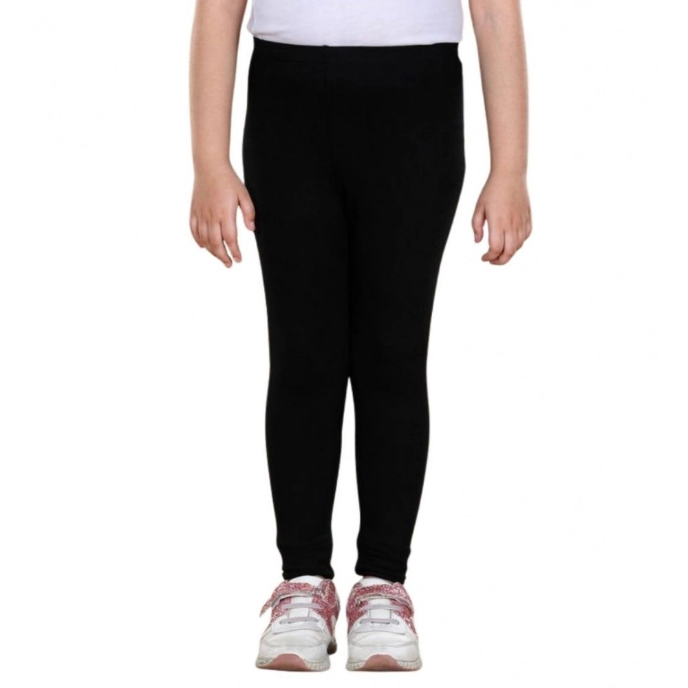 Amfyn Girl's Cotton Lycra Solid Elasticated Leggings (Black)