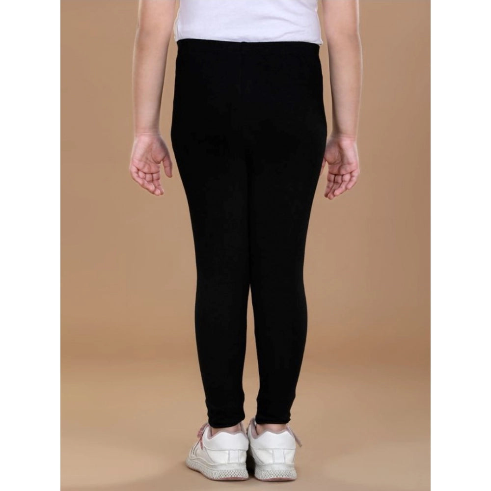 Amfyn Girl's Cotton Lycra Solid Elasticated Leggings (Black)