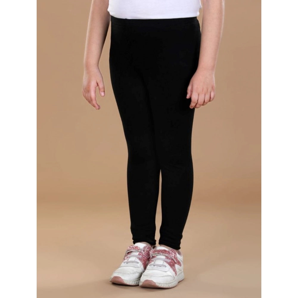 Amfyn Girl's Cotton Lycra Solid Elasticated Leggings (Black)