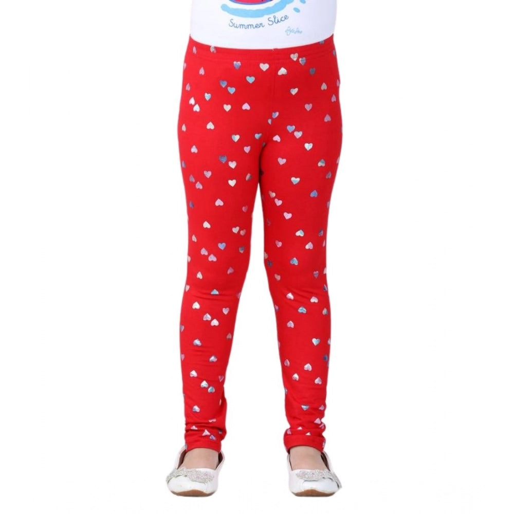 Amfyn Girl's Cotton Lycra Embellished Elasticated Leggings (Red)
