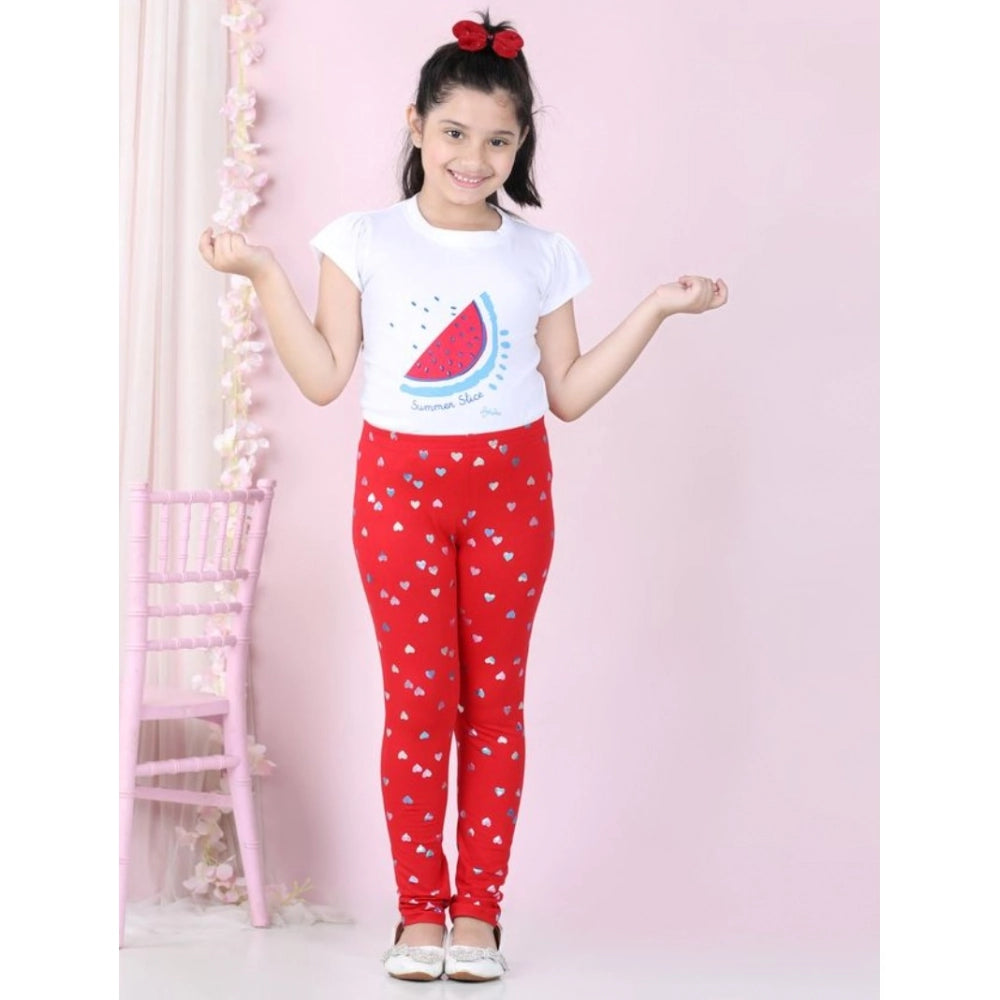 Amfyn Girl's Cotton Lycra Embellished Elasticated Leggings (Red)