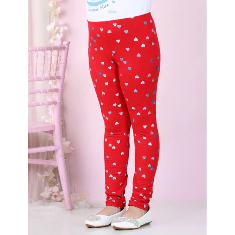 Amfyn Girl's Cotton Lycra Embellished Elasticated Leggings (Red)