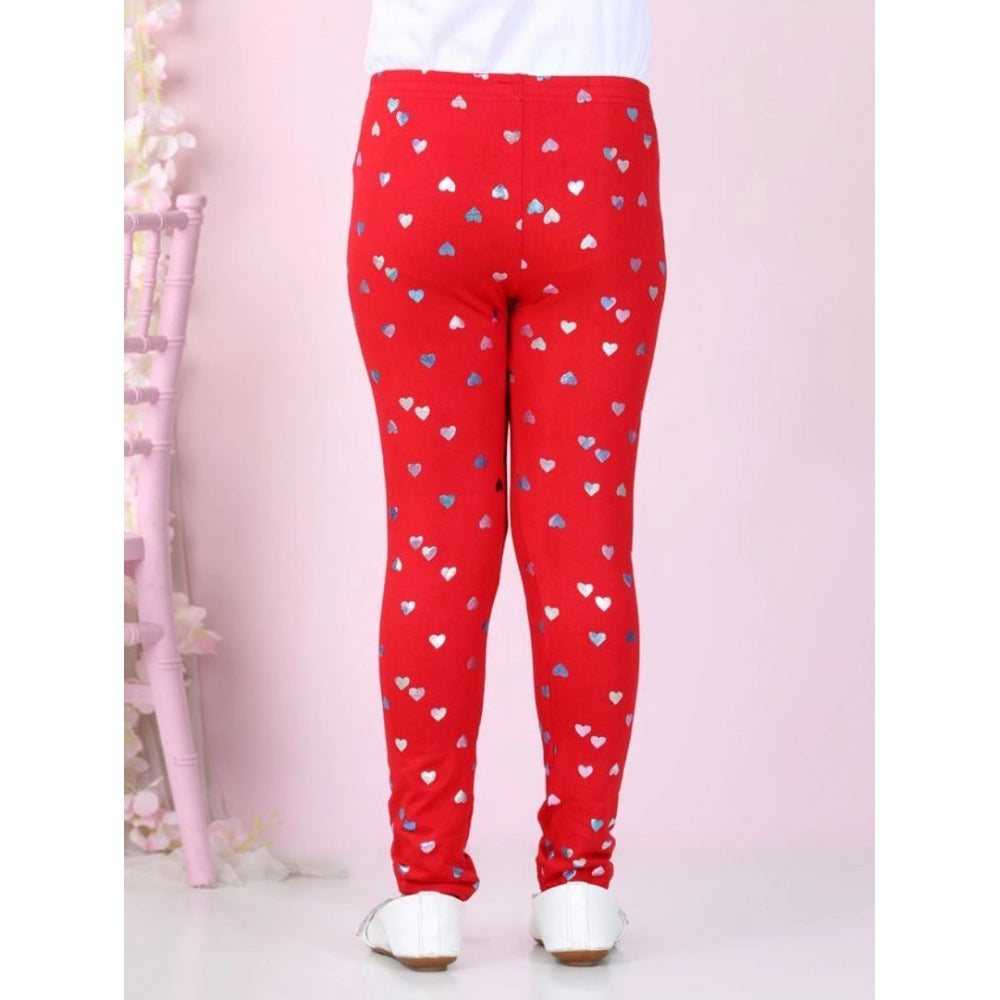 Amfyn Girl's Cotton Lycra Embellished Elasticated Leggings (Red)