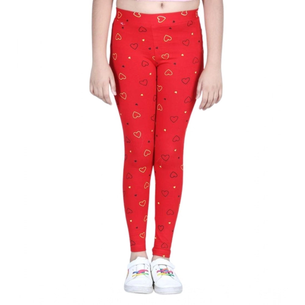 Amfyn Girl's Cotton Lycra Printed Elasticated Leggings (Red)