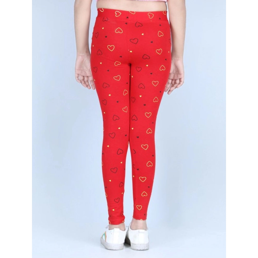 Amfyn Girl's Cotton Lycra Printed Elasticated Leggings (Red)