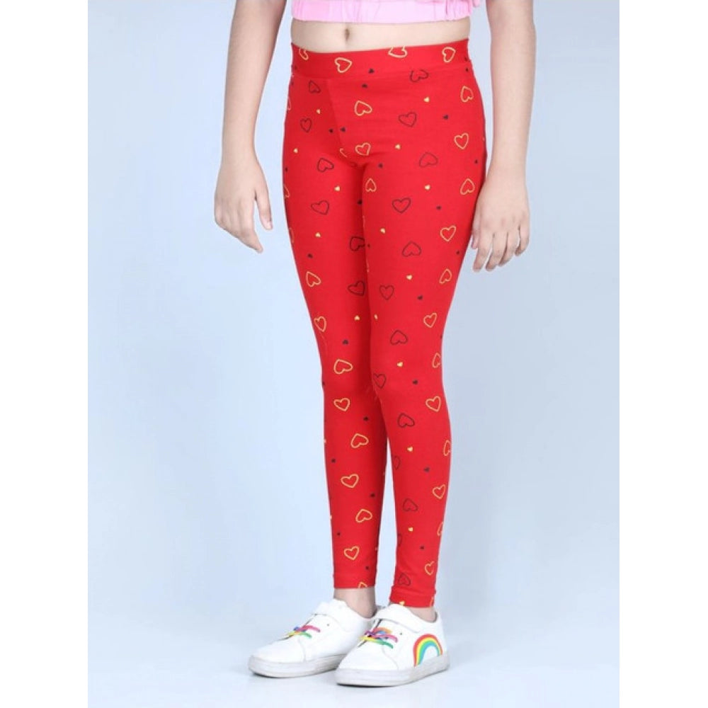 Amfyn Girl's Cotton Lycra Printed Elasticated Leggings (Red)
