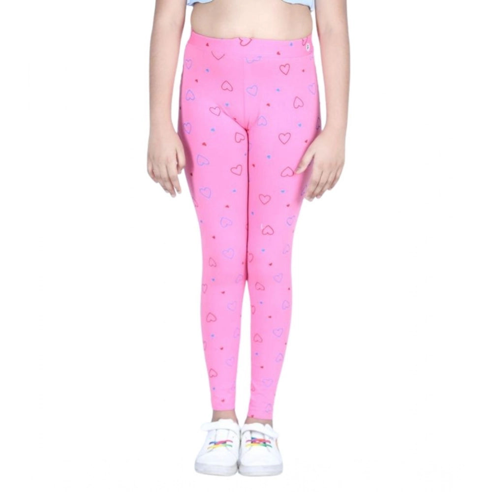 Amfyn Girl's Cotton Lycra Printed Elasticated Leggings (Light Pink)