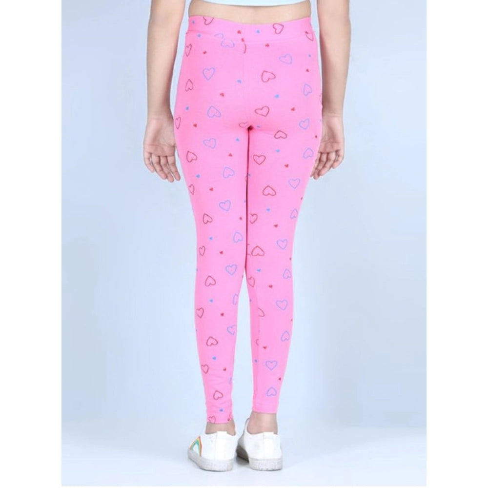 Amfyn Girl's Cotton Lycra Printed Elasticated Leggings (Light Pink)