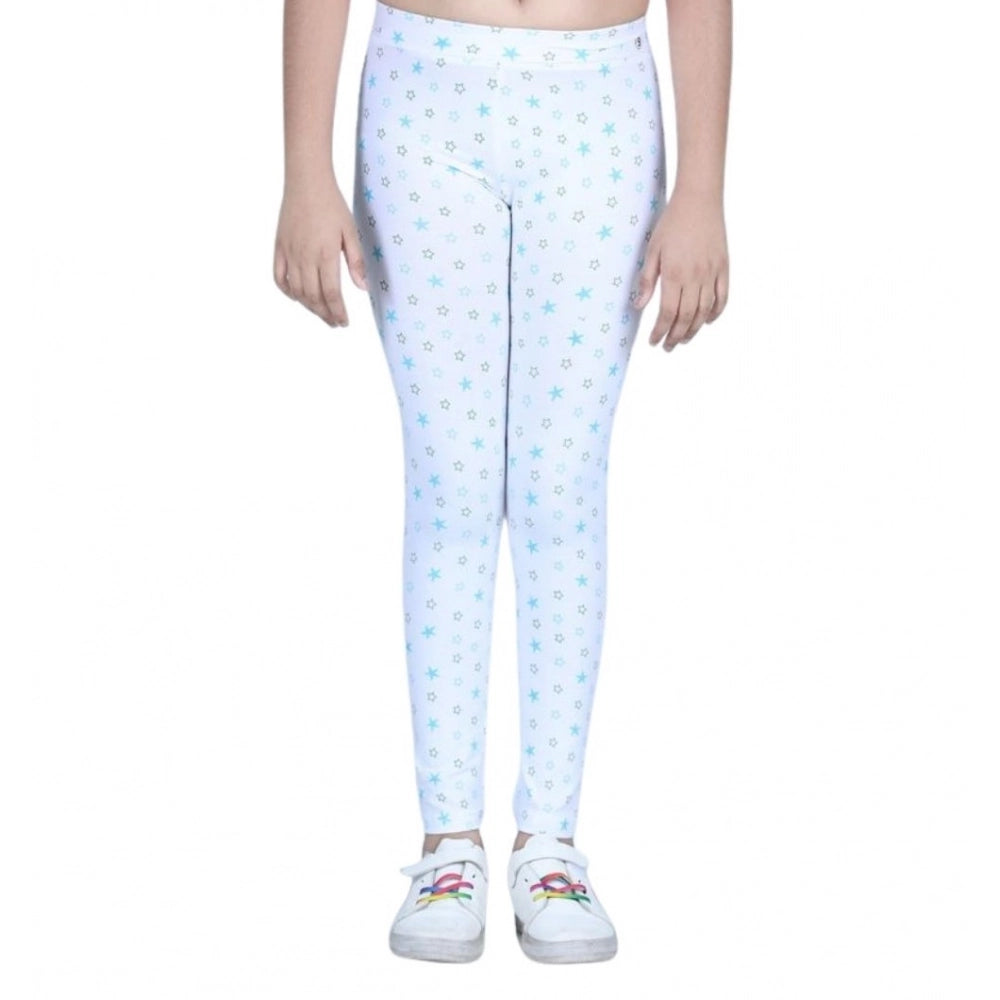 Amfyn Girl's Cotton Lycra Printed Elasticated Leggings (White)