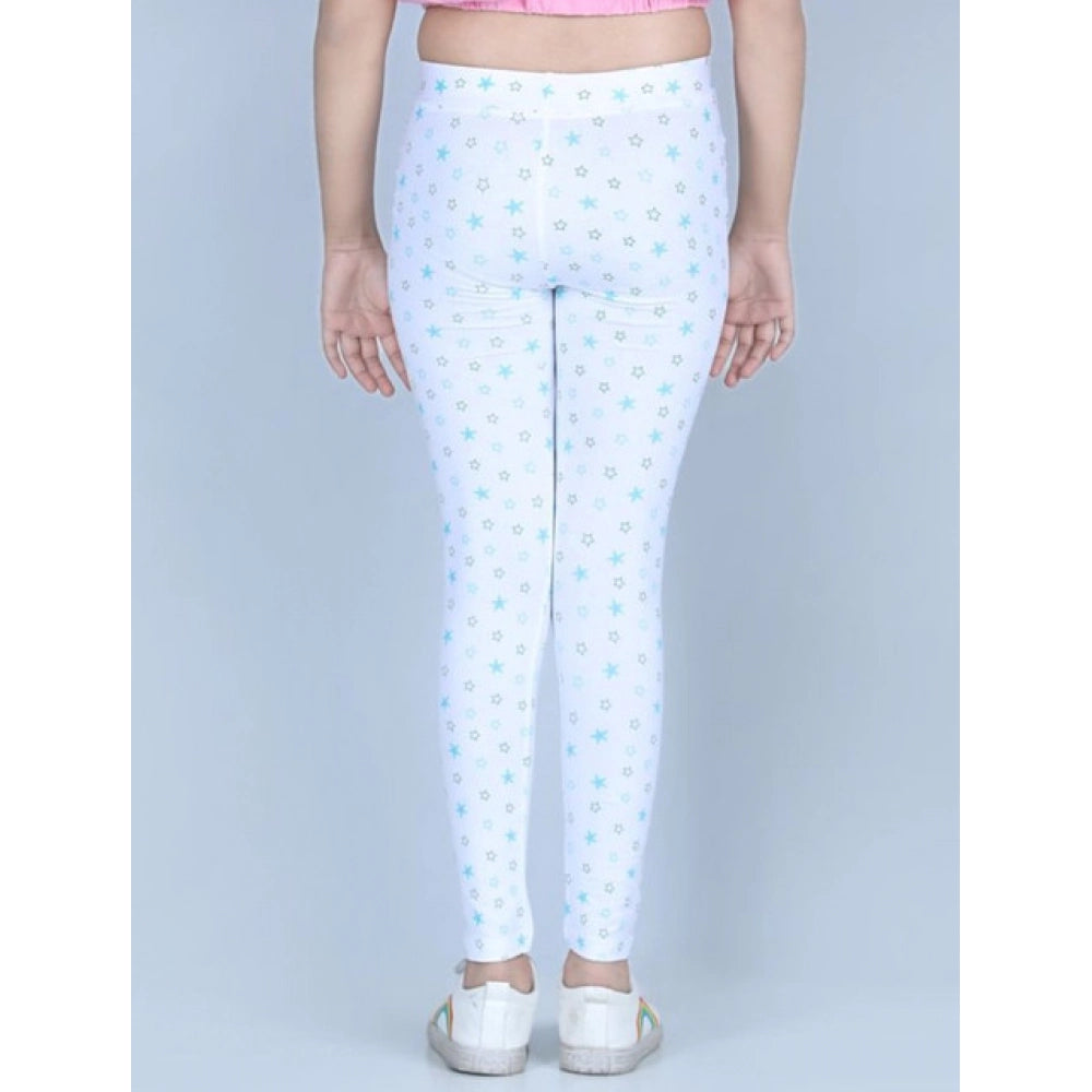 Amfyn Girl's Cotton Lycra Printed Elasticated Leggings (White)