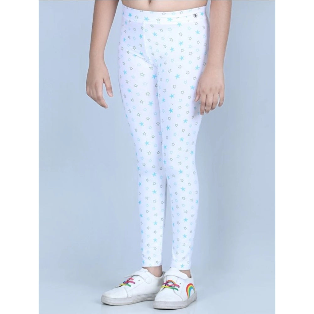 Amfyn Girl's Cotton Lycra Printed Elasticated Leggings (White)