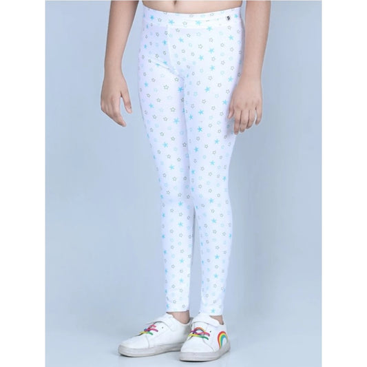 Amfyn Girl's Cotton Lycra Printed Elasticated Leggings (White)