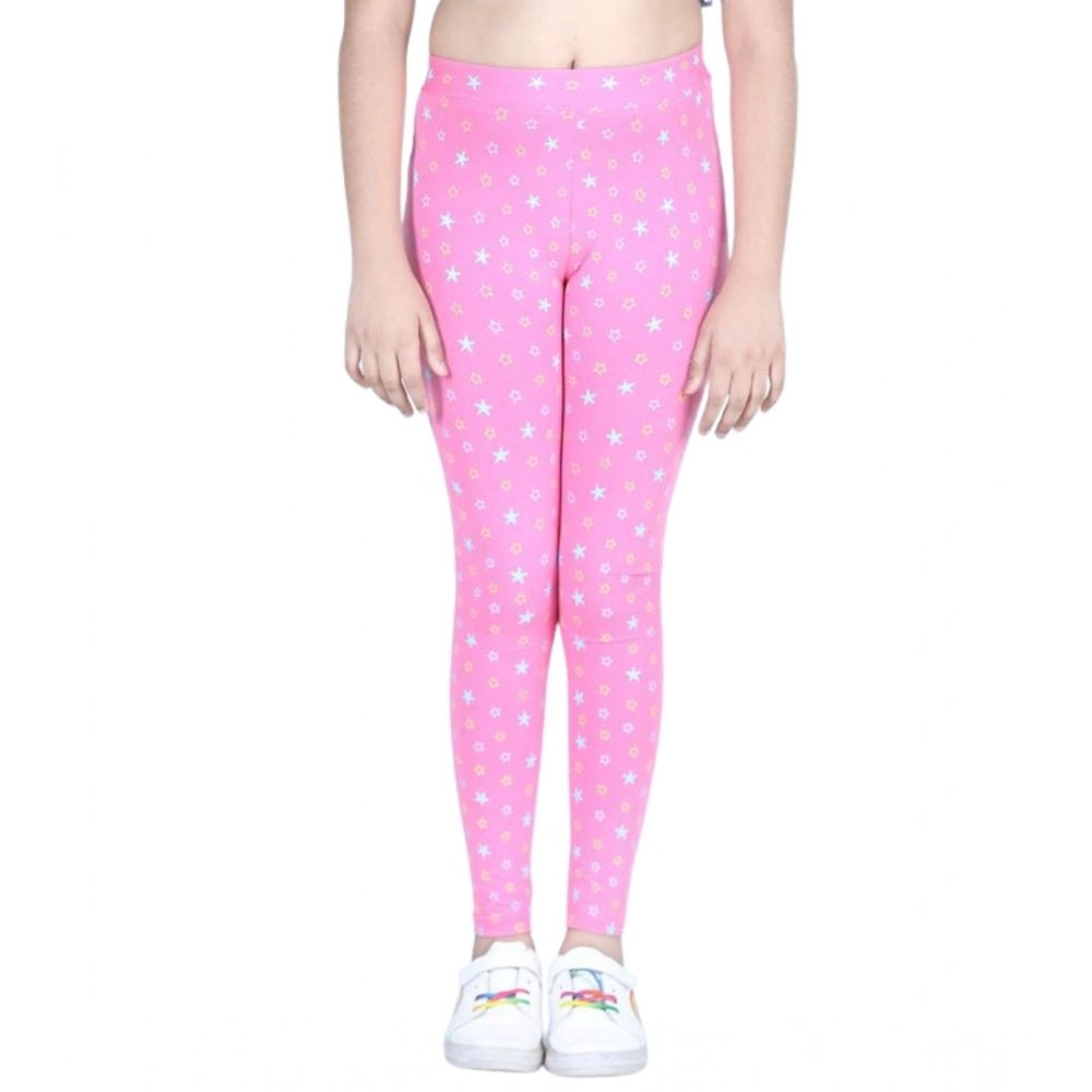 Amfyn Girl's Cotton Lycra Printed Elasticated Leggings (Pink)