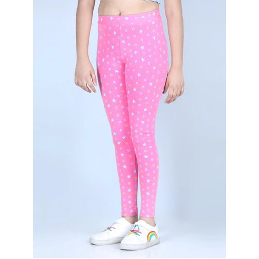 Amfyn Girl's Cotton Lycra Printed Elasticated Leggings (Pink)