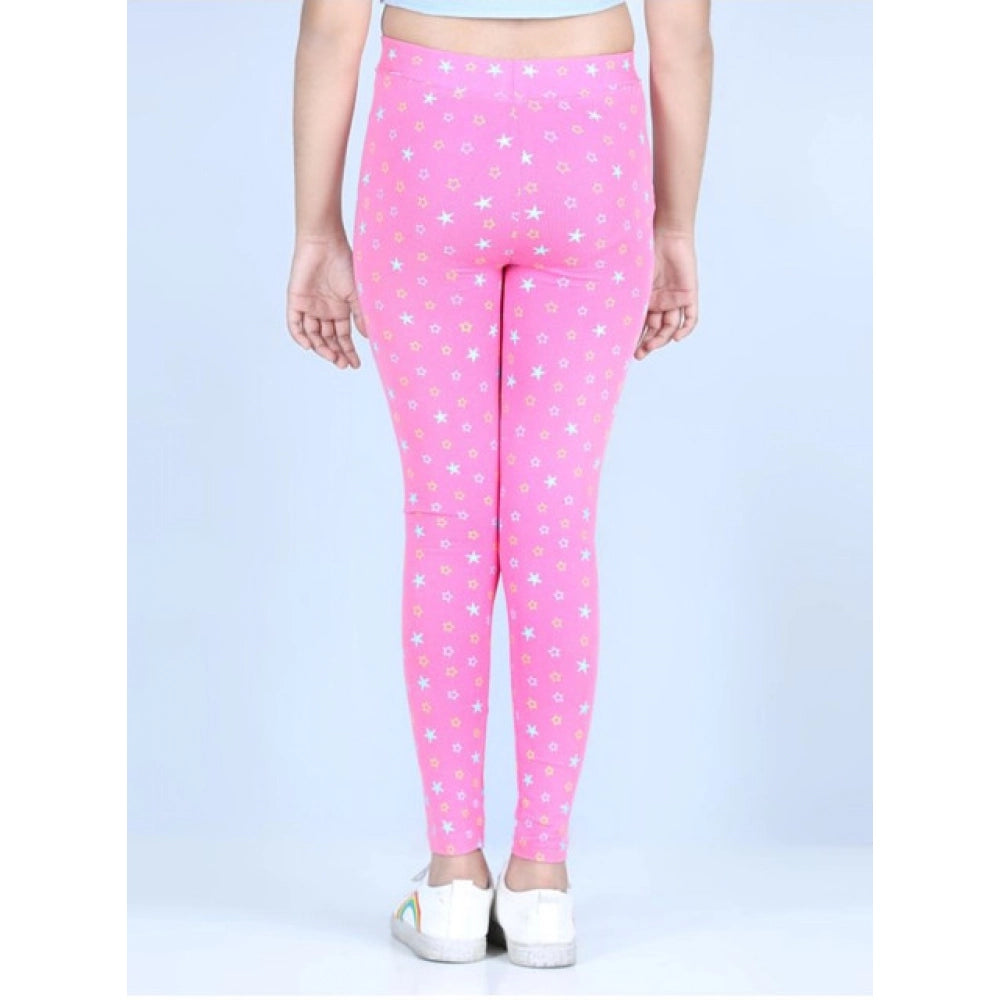 Amfyn Girl's Cotton Lycra Printed Elasticated Leggings (Pink)